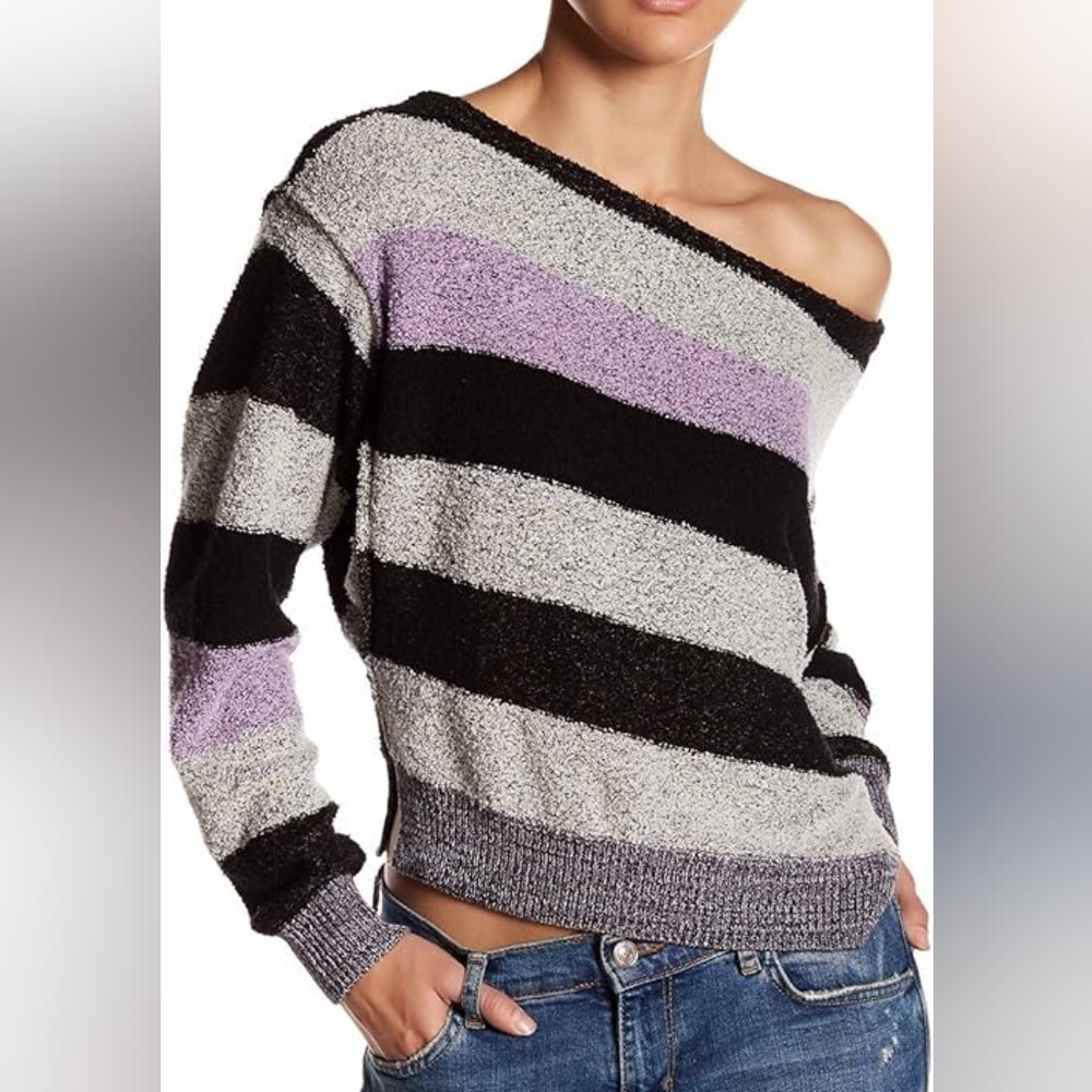 Free People Sweater Off Shoulder Stripe  Soft Casual